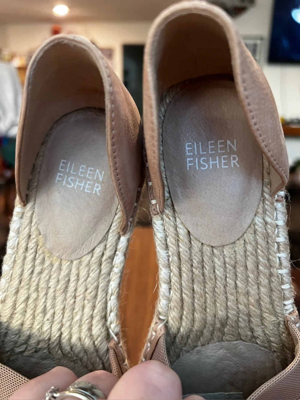 Eileen Fisher Women's 6.5  Lady-Nu d'Orsay Espadrille Shoe Tan Suede Jute Flats